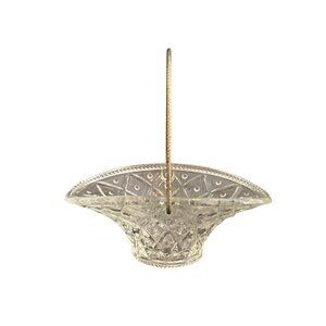 VTG Avon Clear Pressed Glass Basket Gold Twisted Metal Handle 5.5 x6"